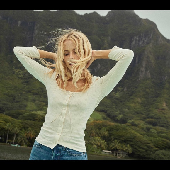 Doen Tops - Shop Doen Vivienne ivory pointelle cotton tee